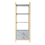 Freestanding Shelf Unit, 2 Drawers 4 Shelves 70x44x180cm, Blue and Natural Wood Pine Frame