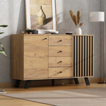 Sideboard Cabinet 120cm Hollow Design 4 Drawers 5 Solid Wood Legs, Wood Color