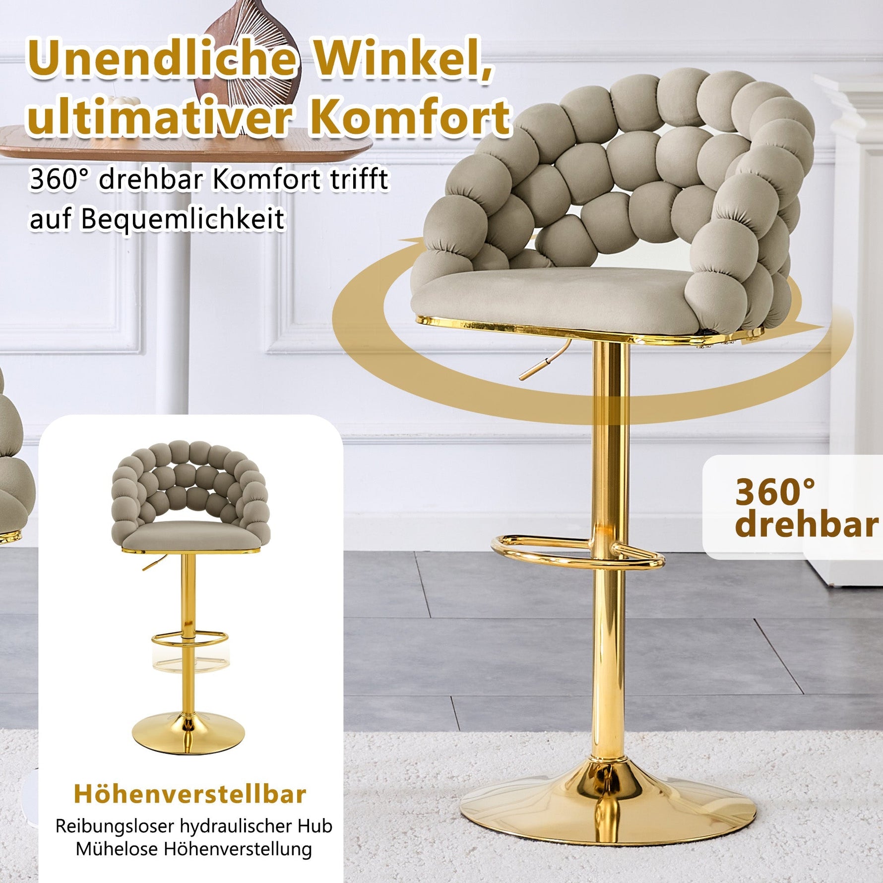 Bar Stools Set of 2 Ball Chain Backrest Adjustable Height Grey Velvet