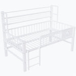 Children's Low Loft Bed with Storage Compartments, 90x200cm, White Metal