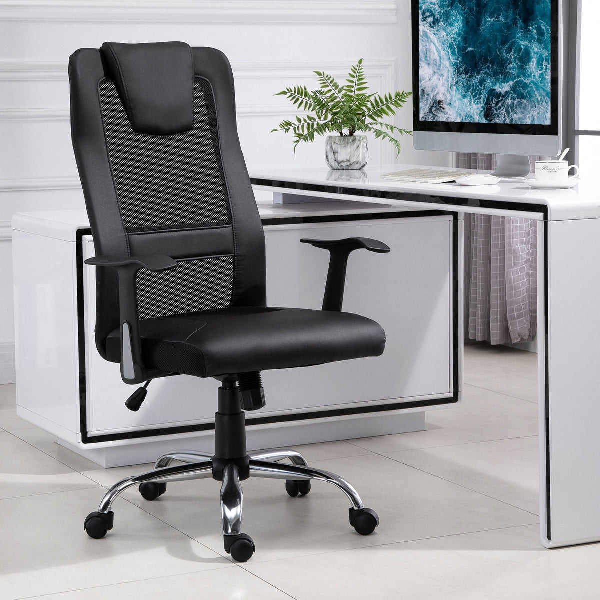 Ergonomic Office Chair, Height Adjustable Rocking Armrests 120 kg, Black