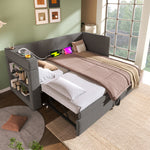 Upholstered Bed 140x200cm with USB, Storage & LED, Grey