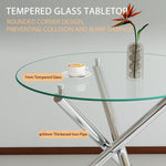Round Dining Table 80x80x76cm Tempered Glass Metal Legs