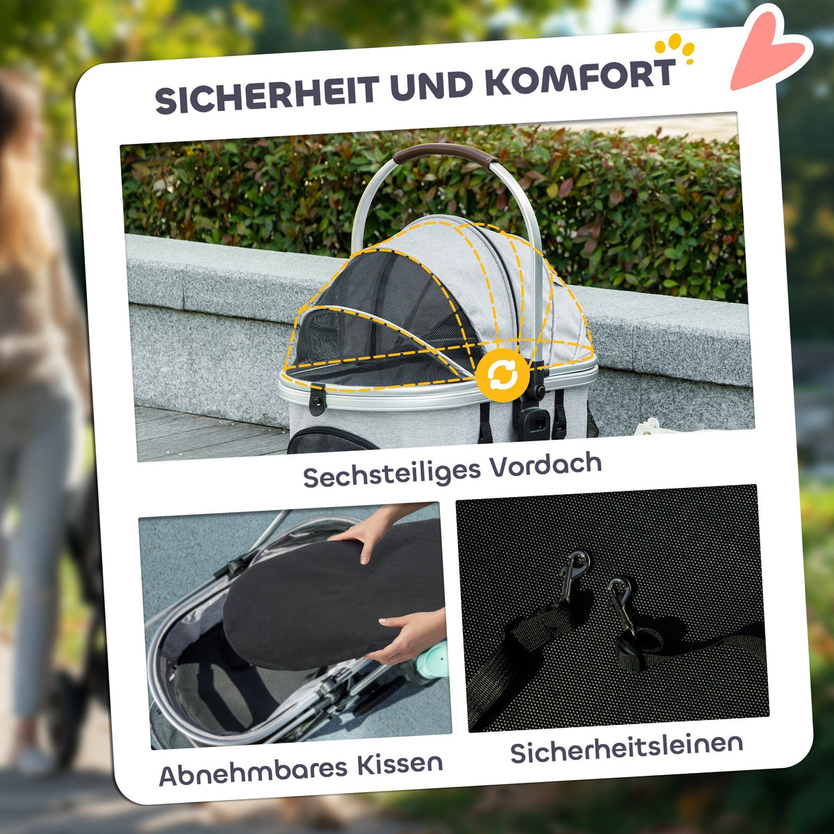 Dog Stroller 3-in-1 Foldable 10 kg Light Grey