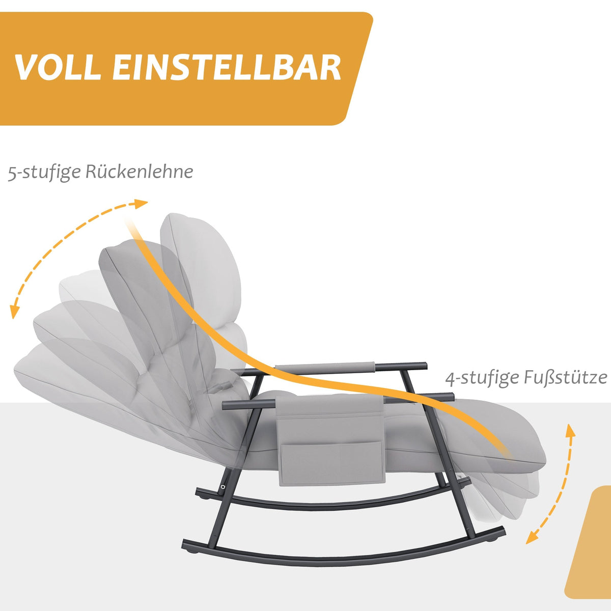 Rocking Chair/Relaxing Armchair Footrest Adjustable Backrest Side Pocket, Microfiber Grey