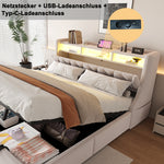Upholstered Bed 180x200 with Hydraulic Storage & LED, Beige Velvet