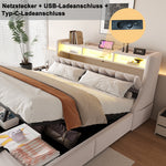 Upholstered Bed 180 x 200 cm, Hydraulic Storage with Fold-Down Headboard and LED Lighting, Beige Velvet