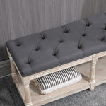 Shoe Bench with Storage, Upholstered, Wooden Legs, Grey Linen