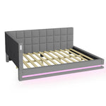 Upholstered Sofa Bed, 140x200 Multifunctional with LED & USB, Gray Velvet