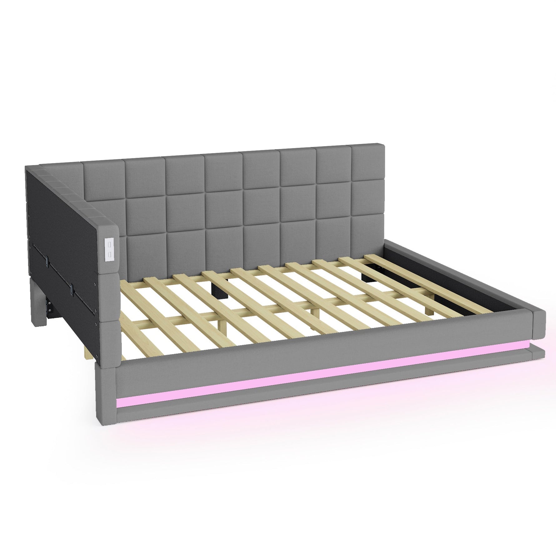 Upholstered Sofa Bed, 140x200 Multifunctional with LED & USB, Gray Velvet