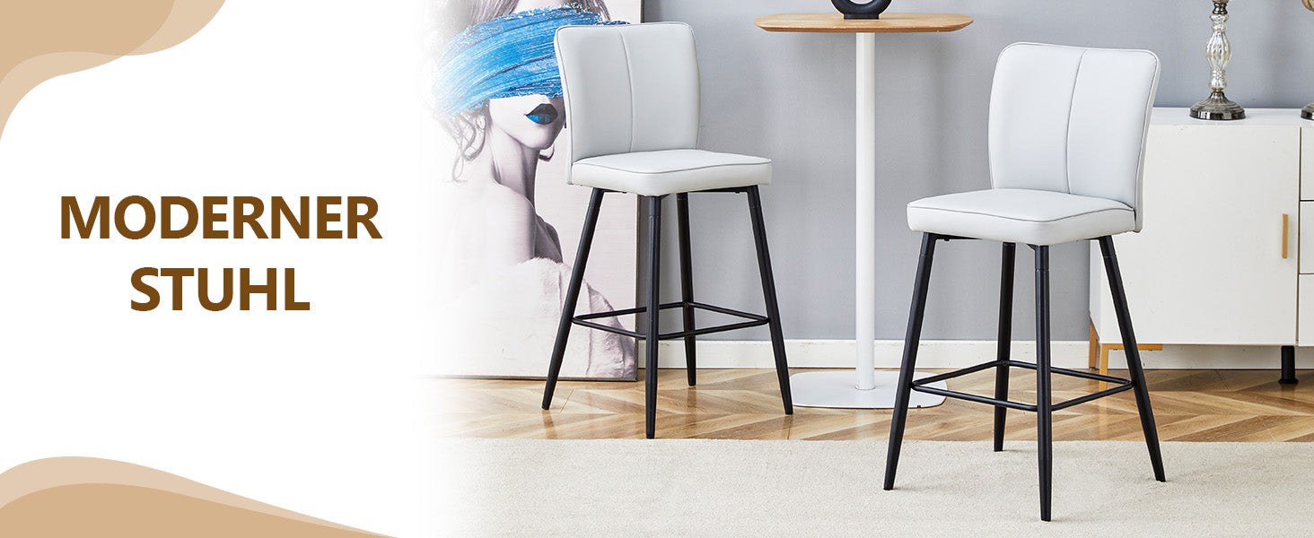 Bar Chair Set 2-Piece 101cm High Ergonomic Backrest - Light Grey PU