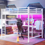 Loft Bed 140x200cm LED Desk USB/Power 3 Drawers Stairs - White