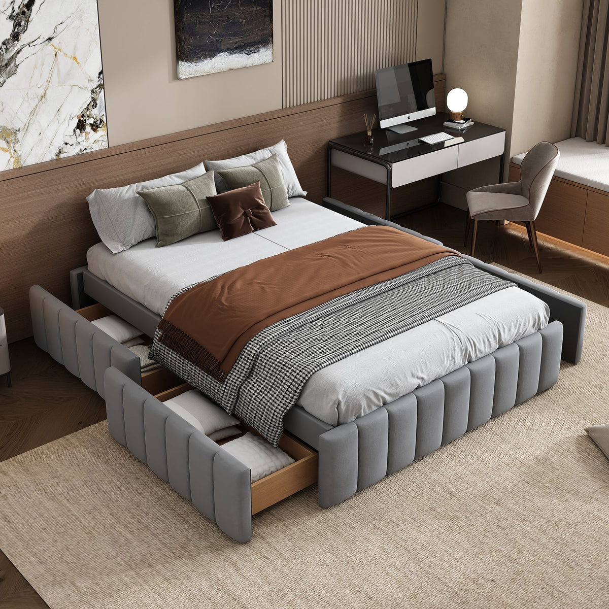 Upholstered Bed 140x200cm Slatted Base No Headboard - Grey
