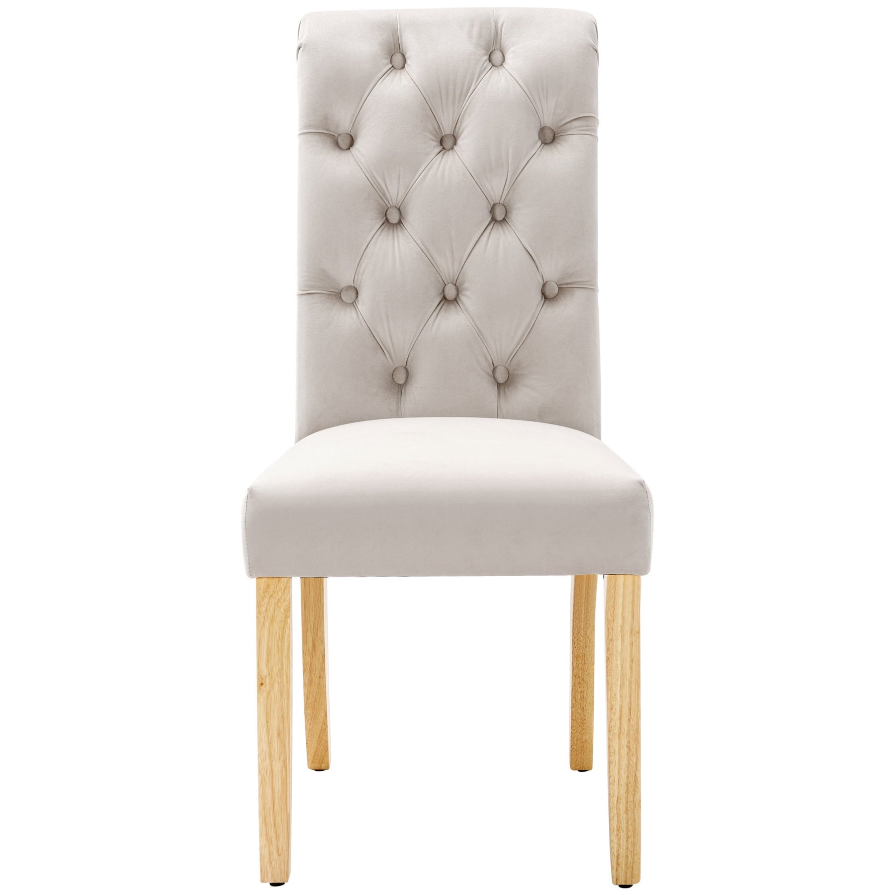 Velvet Dining Chairs Set of 4 with Oak Legs and Chrome Knocker Beige
