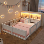 Flatbed Kids Bed 140x200cm with LED Light & Railings, White
