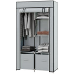 Fabric Wardrobe 5 Compartments, Clothes Rail, Light Grey