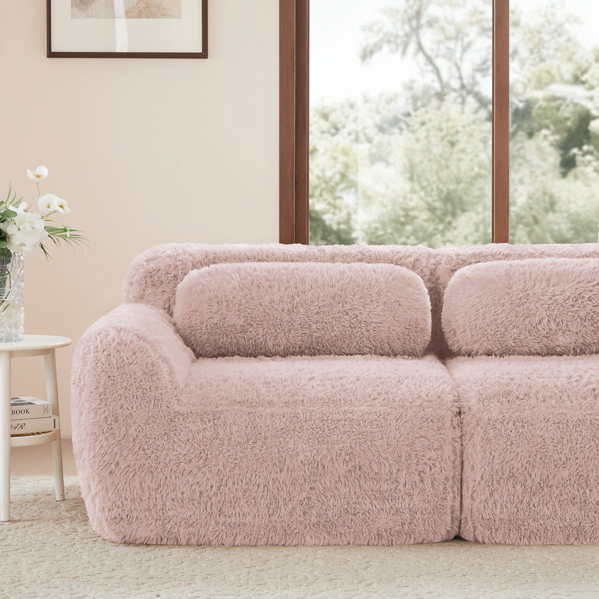 U-Shaped Modular Sofa Plush No Assembly High-Resilience Foam - Pink