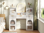 Large Dressing Table with LED Mirror, 3 Drawers & Shelves, White