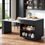 Extendable Bar Table Kitchen Island with Storage, 2 Drawers & Shelves - Black
