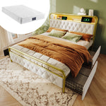 Upholstered Double Bed, USB-C Charging, APP-Control LED, 4 Drawers, Velvet