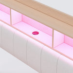 Upholstered Bed, 160*200, Multifunctional Storage, LED Light, USB and Type-C Interface, Beige Linen Fabric