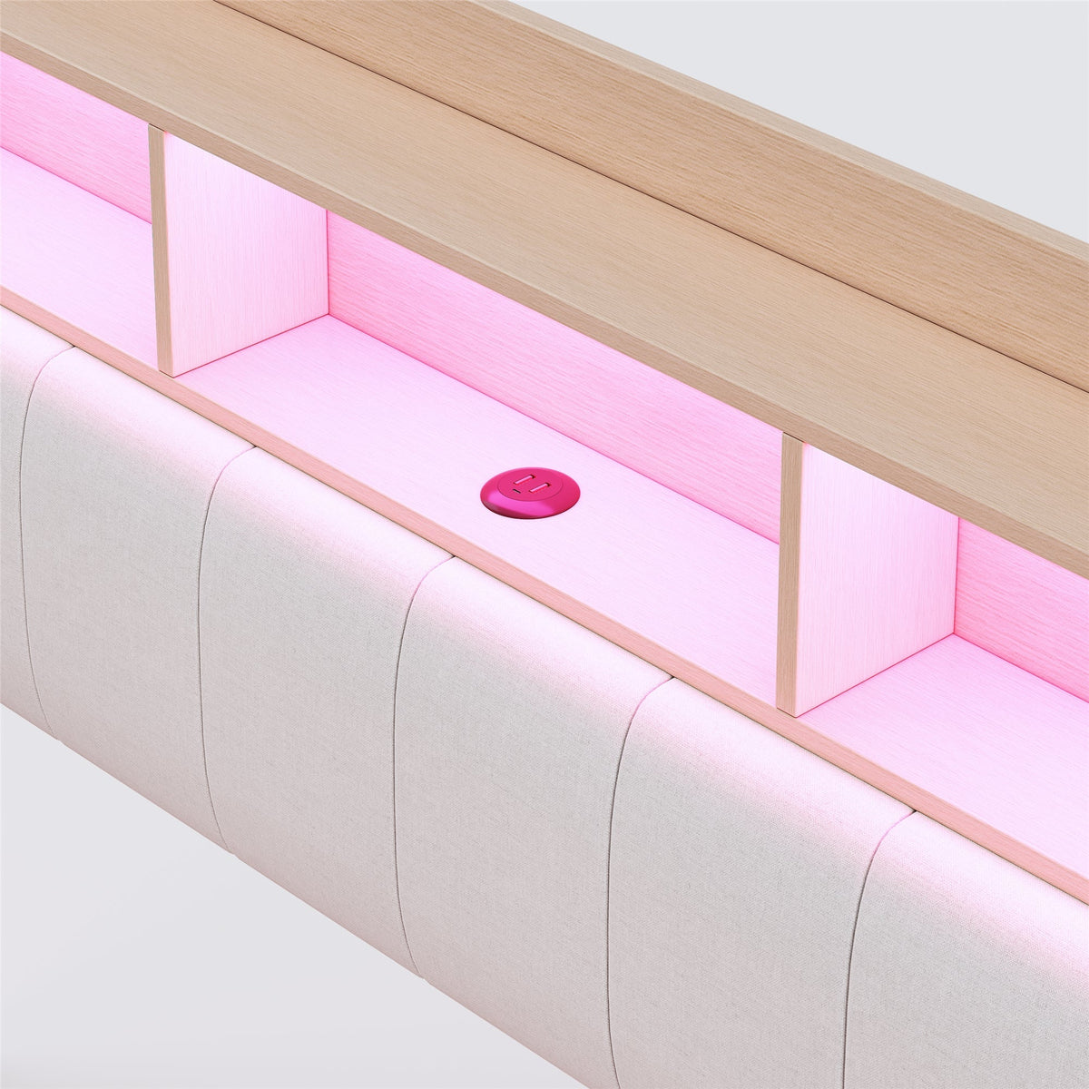 Upholstered Bed, 160*200, Multifunctional Storage, LED Light, USB and Type-C Interface, Beige Linen Fabric