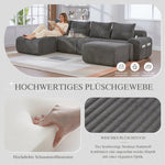 Modular 4-Seater Sofa with 2 Ottomans, Cup Holders and Storage Pocket, Dark Grey Corduroy
