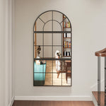 Three-Piece Arched Wall Mirror, Decorative Window Hanging, Black Metal Frame