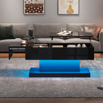 High-gloss Lift-Up Tea Table, LED Coffee Table with Storage, 100x50x45 cm