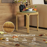Side Table, Round Coffee Table, Glass Top, Polyrattan, Yellow