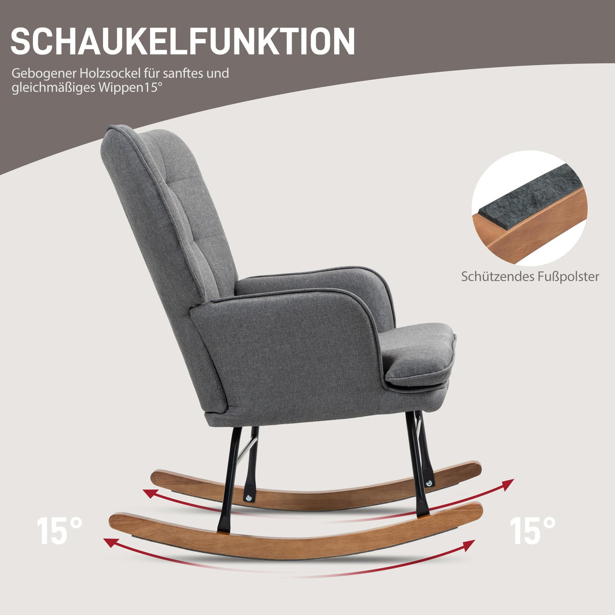 Rocking Chair with Footstool, 130kg Capacity Armrests Recliner, Linen Look