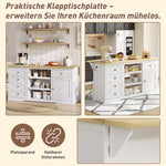 Sideboard/Kitchen Island/Bar Cabinet 5 Drawers 2 Shelves Extension Panel Sockets, White