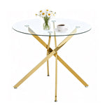 Dining Table Round Tempered Glass Top Gold Legs 80x80x76cm