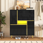Modern shoe cabinet, high-gloss front, 16-color LED light, black