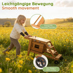 Outdoor Mud Kitchen with Wheels and Accessories, Wooden Garden Play Set, Natural Wood