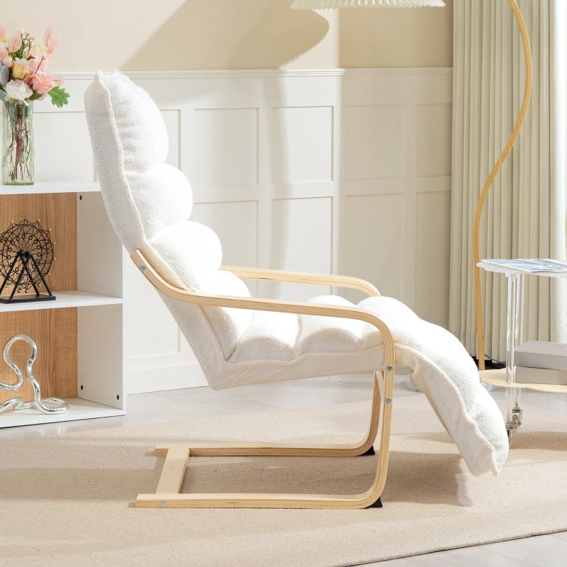 Lounge Chair with Adjustable Footrest, Rocking, Sherpa Fleece, White