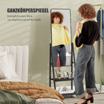 Full-Length Mirror, 42 x 155 cm with Shelf and Wheels, Black