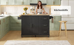 Mobile Kitchen Table with Foldable Worktop and 3 Drawers, Oak Look