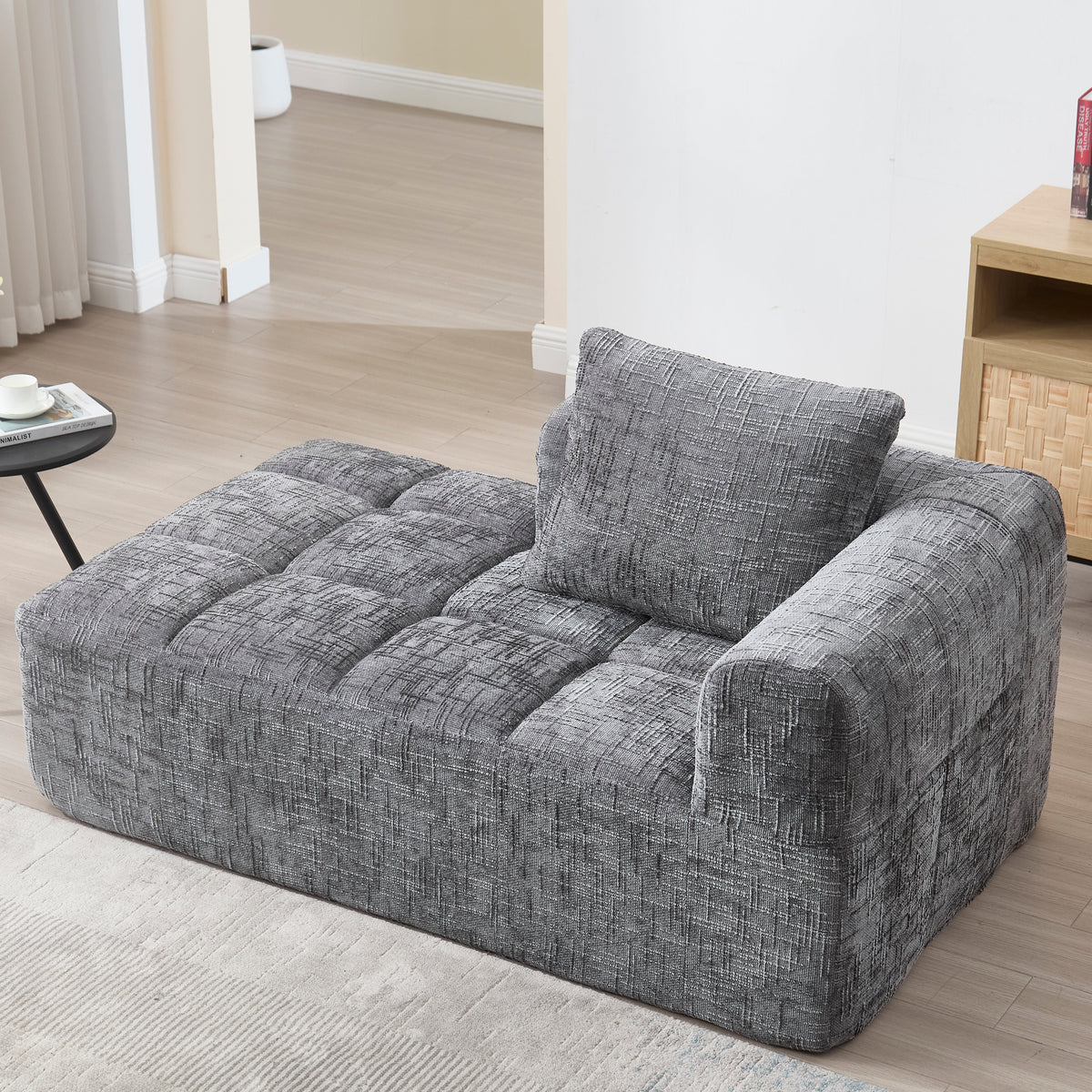 Chaise Longue Sofa, No Assembly Soft Cushions Side Pockets - Grey
