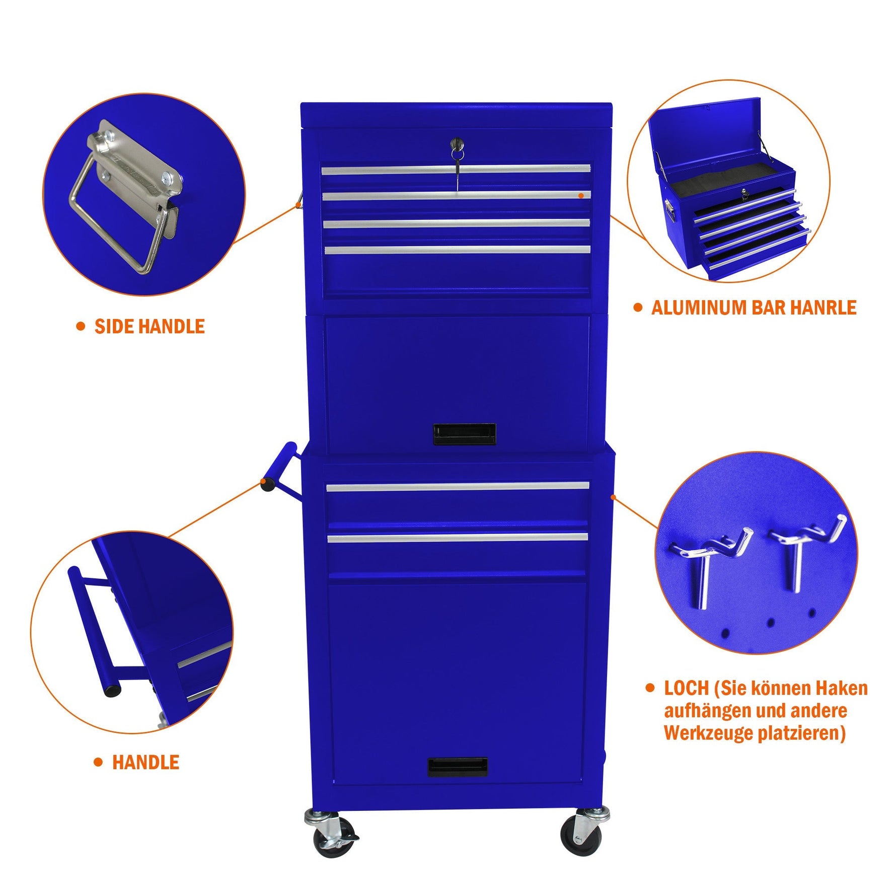 Tool Cabinet 6-Drawer Rolling 2-in-1 Organizer Blue