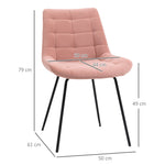 Dining Chair Set, Velvet Backrest, Steel Legs, Pink