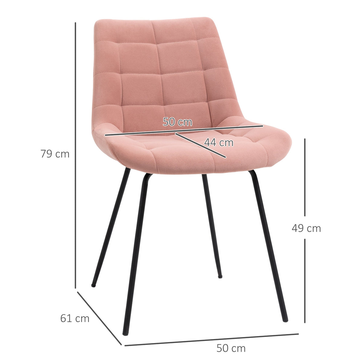Dining Chair Set, Velvet Backrest, Steel Legs, Pink