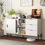 Sideboard Glass Sliding Door 3 Drawers Console Table - White