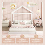 House Bed 140x200cm House Shape Slatted Base - White Pine