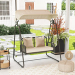 Hollywood Swing 2-Seater Garden Swing with Adjustable Sunroof Cushion Khaki