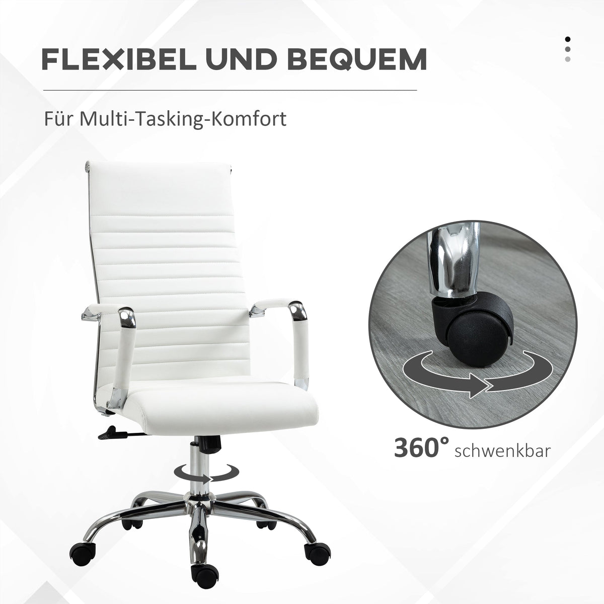 Office Chair, Ergonomic Rocking Swivel Casters Steel Legs Faux Leather, White