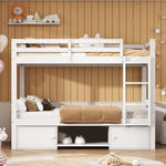 Bunk Bed Children's Shoe Racks Lockers Divisible 2 Single Beds, White 90x200cm
