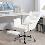 Office Chair, Ergonomic Reclining with Footrest, White Faux Leather