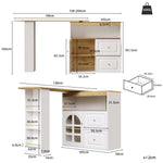 Rotating Dining Bar Sideboard 360° Swivel with 2 Drawers Snack Shelf Curved Glass White