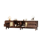 TV Cabinet, 180cm with Rattan Doors, 4 Drawers, Cable Management, Dark Wood